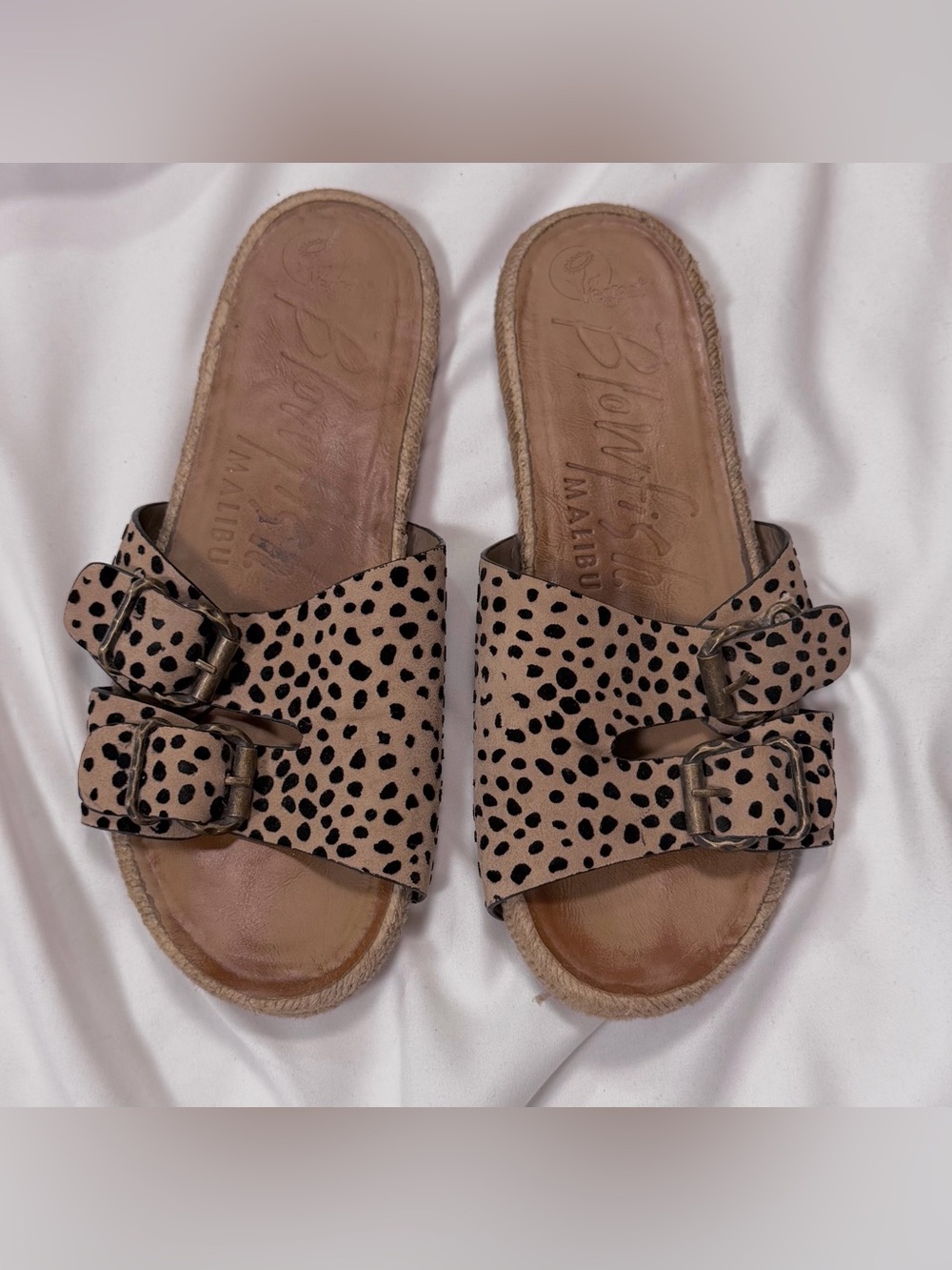 Blowfish Malibu Animal Print Double Buckle Espadrille Slide Sandals Size 10